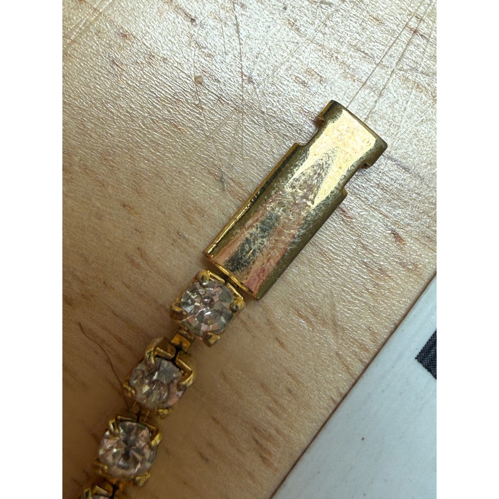 Gold Tone Crystal Tennis Bracelet Vintage Glam Aesthetic - Picture 5 of 10